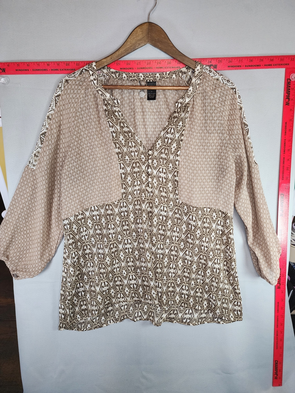 BKE Beige Patterned V-Neck Mixed-Print Blouse